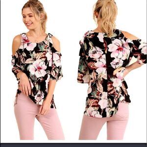Umgee Boho Open Shoulder Floral Top Tank Top Shirt Hippie Size Small